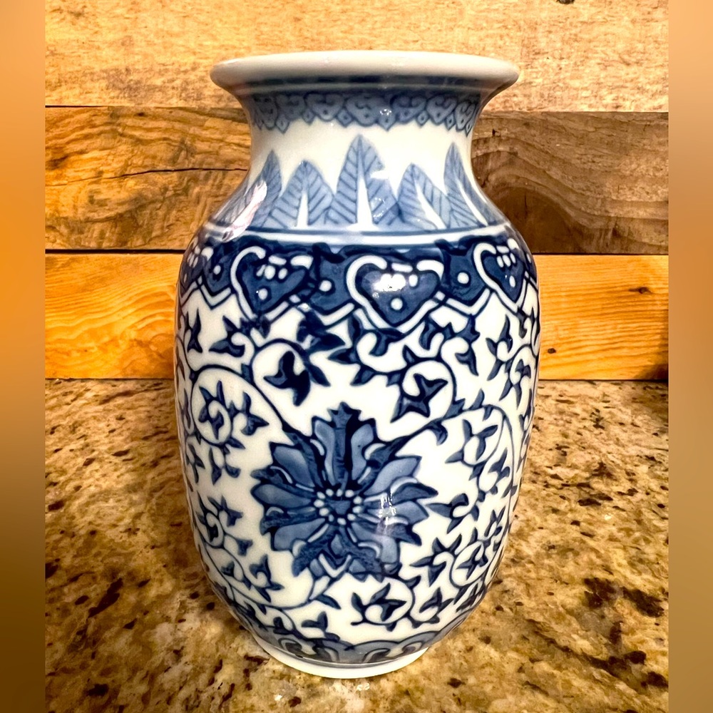 Blue and White Floral Ceramic Vase made In China